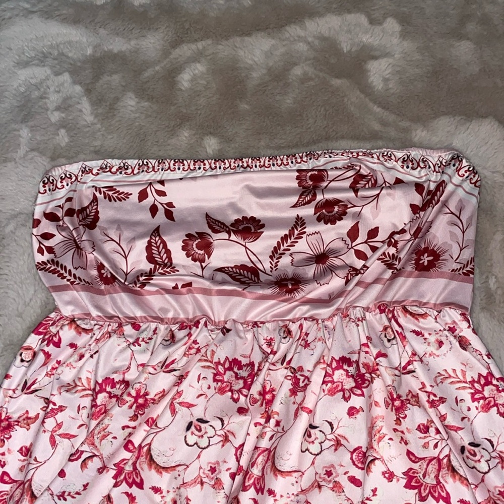 Strapless Pink Floral Patterned Maxi Dress - Picture 3 of 4
